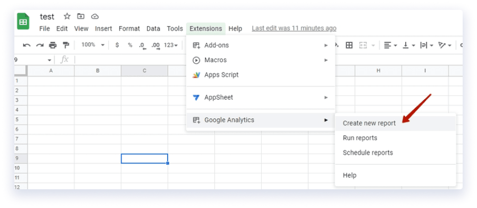 Create a new report in Google Sheets